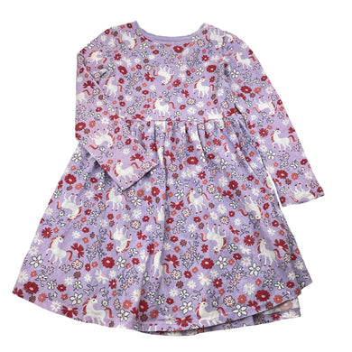 Girls KID, cotton long sleeve dress, unicorns, GUC, size 7, L: 60cm