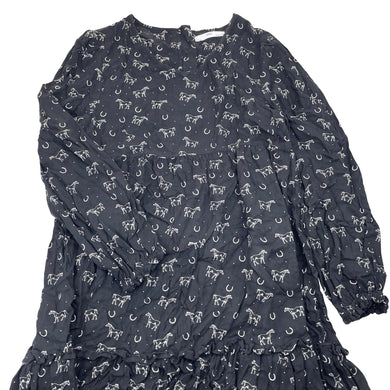 Girls M&S, viscose long sleeve dress, horses, EUC, size 12-13, L: 75cm