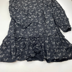 Girls M&S, viscose long sleeve dress, horses, EUC, size 12-13, L: 75cm