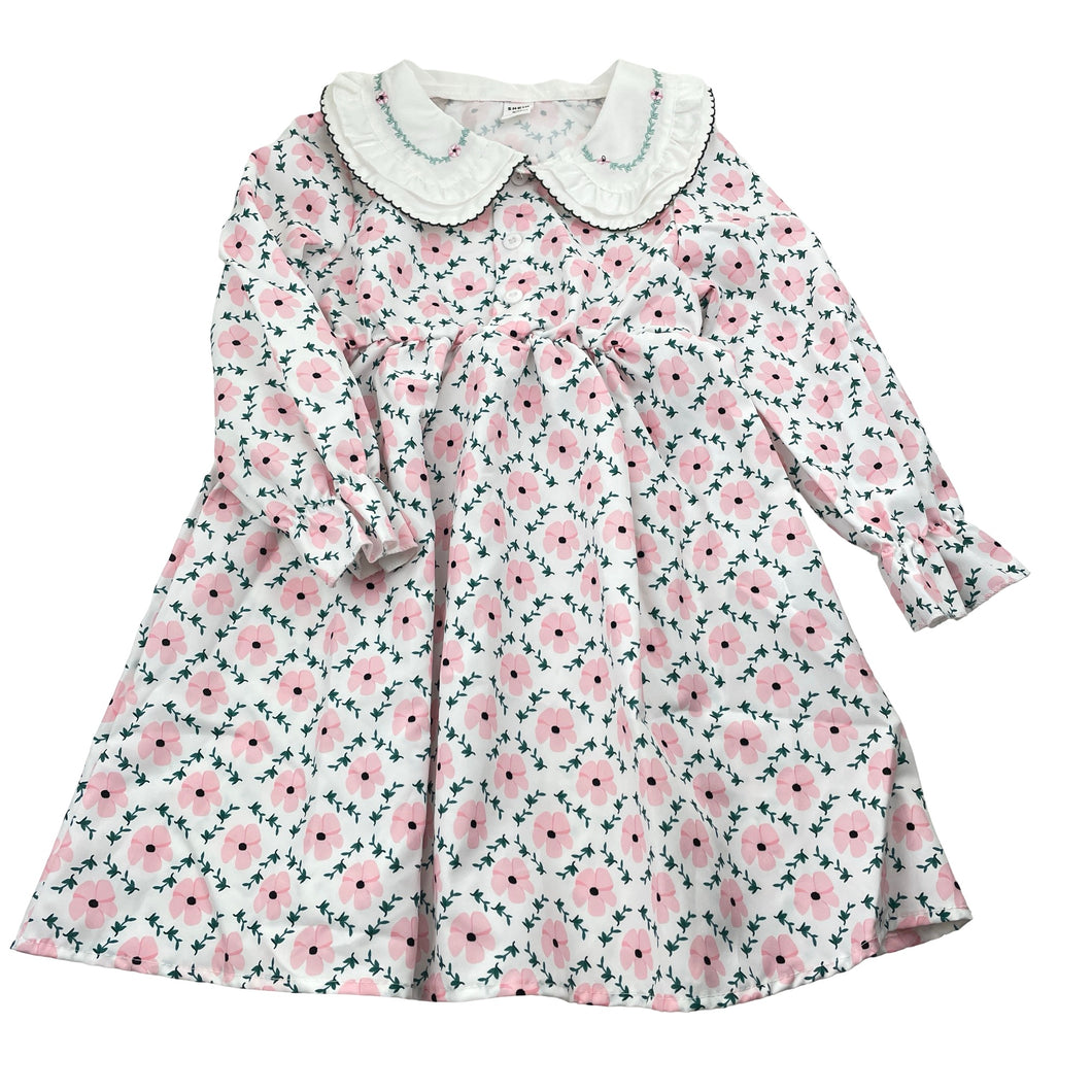 Girls SHEIN, lightweight floral dress, embroidered collar, EUC, size 5, L: 56cm