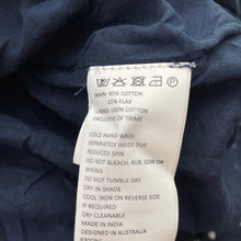Load image into Gallery viewer, Girls Bardot Junior, lined navy cotton/flax dress, lace trim, EUC, size 10, L: 73cm