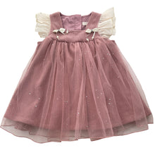 Load image into Gallery viewer, Girls lined, pink corduroy &amp; tulle party dress, armpit to armpit: 29cm, GUC, size 3-4, L: 45cm