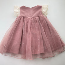 Load image into Gallery viewer, Girls lined, pink corduroy &amp; tulle party dress, armpit to armpit: 29cm, GUC, size 3-4, L: 45cm