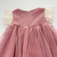 Load image into Gallery viewer, Girls lined, pink corduroy &amp; tulle party dress, armpit to armpit: 29cm, GUC, size 3-4, L: 45cm