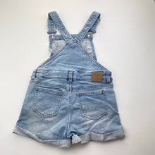 Load image into Gallery viewer, Girls Target, stretch denim overalls / shortalls (green mark back strap), FUC, size 5,  