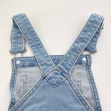 Load image into Gallery viewer, Girls Target, stretch denim overalls / shortalls (green mark back strap), FUC, size 5,  