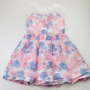 Girls Barbie, lined lightweight floral party dress, EUC, size 5, L: 61cm