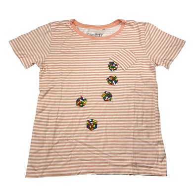Unisex Rubik's, Cube coral stripe cotton tee / top, GUC, size 8,  
