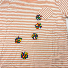 Load image into Gallery viewer, Unisex Rubik&#39;s, Cube coral stripe cotton tee / top, GUC, size 8,  
