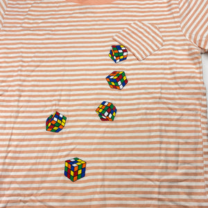 Unisex Rubik's, Cube coral stripe cotton tee / top, GUC, size 8,  