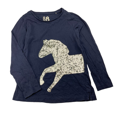 Girls Cotton On, navy cotton long sleeve top, sequin horse, GUC, size 8,  