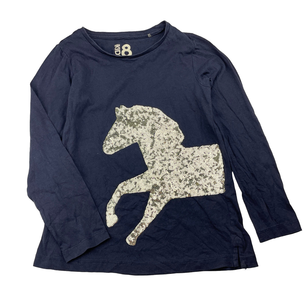 Girls Cotton On, navy cotton long sleeve top, sequin horse, GUC, size 8,  