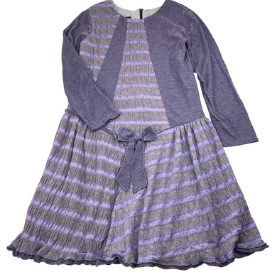 Girls Isobella & Chloe, lined purple & grey long sleeve dress, EUC, size 8, L: 68cm
