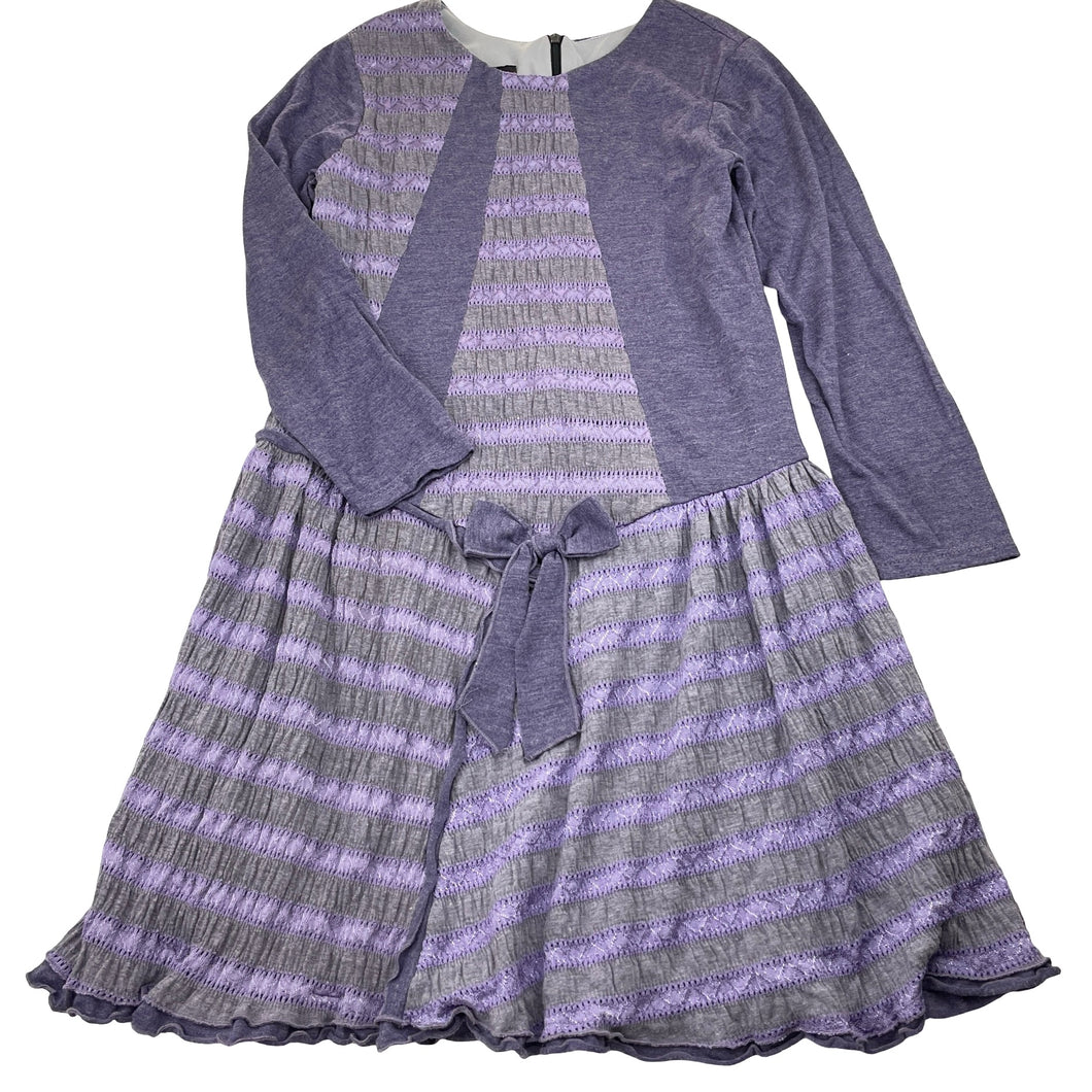 Girls Isobella & Chloe, lined purple & grey long sleeve dress, EUC, size 8, L: 68cm