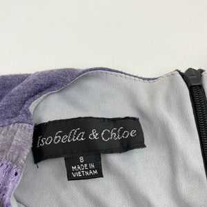 Girls Isobella & Chloe, lined purple & grey long sleeve dress, EUC, size 8, L: 68cm