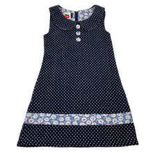 Load image into Gallery viewer, Girls Oobi, navy &amp; white spot woven dress, GUC, size 6, L: 59cm