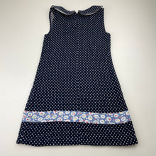 Load image into Gallery viewer, Girls Oobi, navy &amp; white spot woven dress, GUC, size 6, L: 59cm