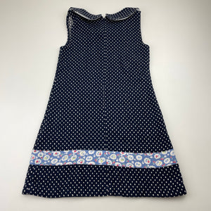 Girls Oobi, navy & white spot woven dress, GUC, size 6, L: 59cm