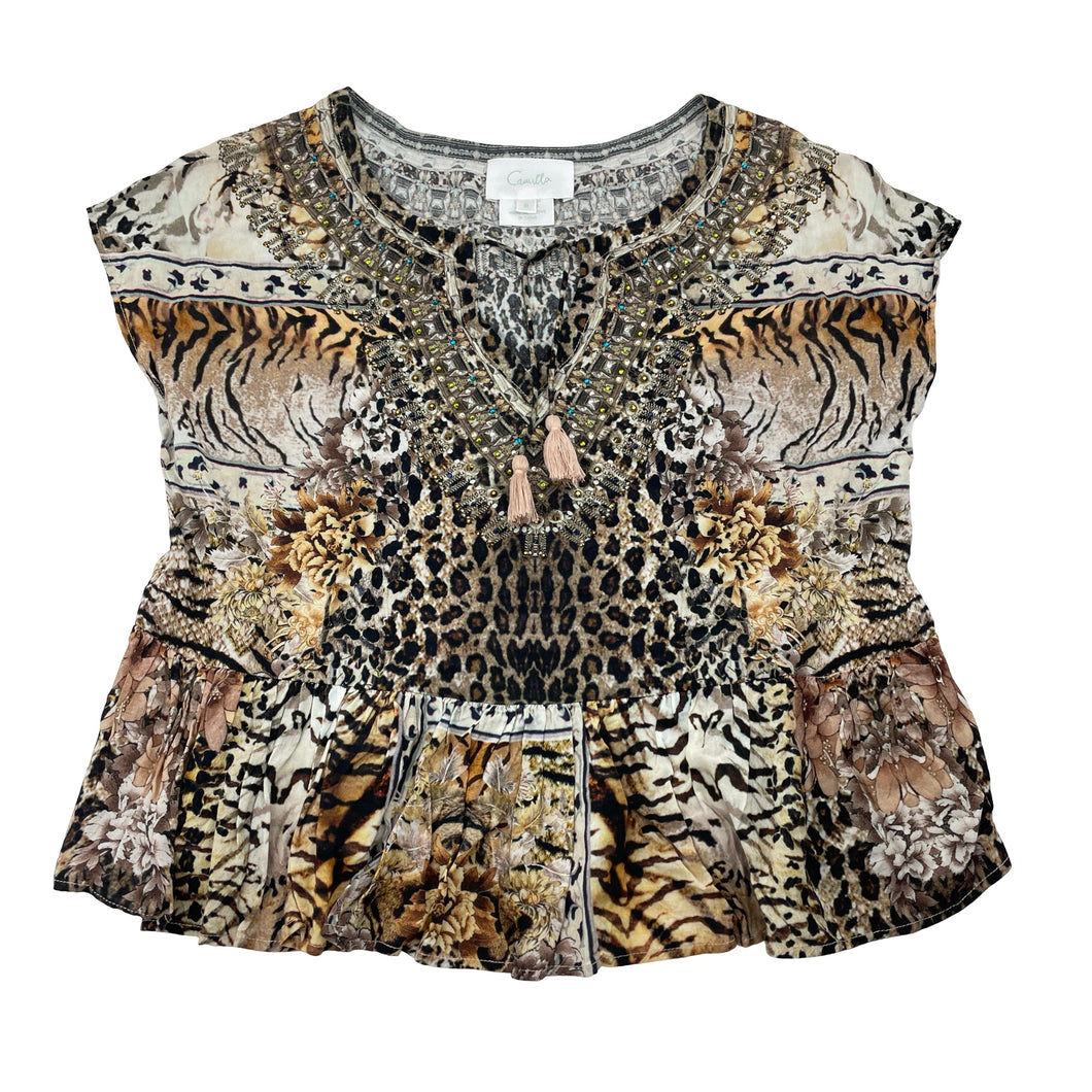 Girls Camilla, embellished lightweight leopard-print top, EUC, size 8,  