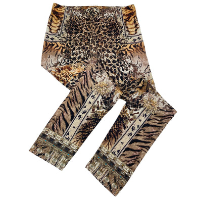 Girls Camilla, embellished lightweight leopard-print leggings, inside leg: 49cm, EUC, size 8,  