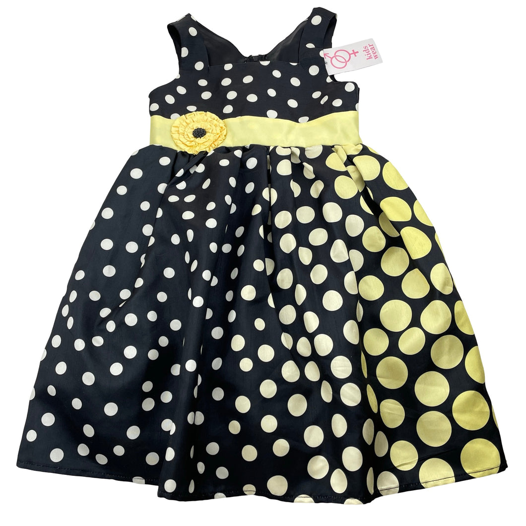 Girls Kids Wear, black & yellow spot party dress, NEW, size 4, L: 61cm