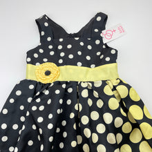 Load image into Gallery viewer, Girls Kids Wear, black &amp; yellow spot party dress, NEW, size 4, L: 61cm