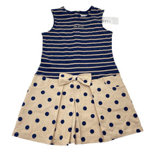 Load image into Gallery viewer, Girls Tutto Piccolo, navy &amp; sand cotton summer dress, NEW, size 6, L: 57cm