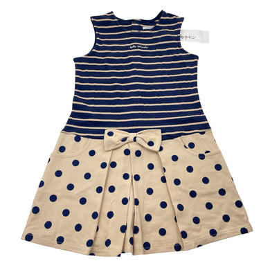 Girls Tutto Piccolo, navy & sand cotton summer dress, NEW, size 6, L: 57cm