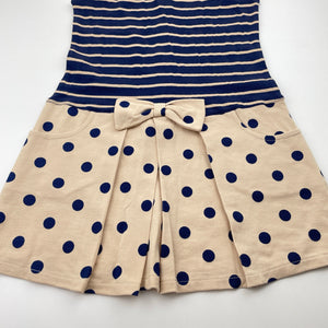 Girls Tutto Piccolo, navy & sand cotton summer dress, NEW, size 6, L: 57cm