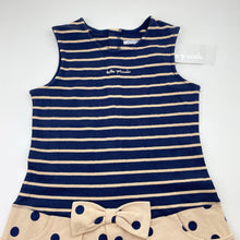 Load image into Gallery viewer, Girls Tutto Piccolo, navy &amp; sand cotton summer dress, NEW, size 6, L: 57cm