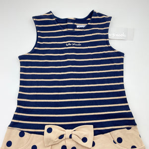 Girls Tutto Piccolo, navy & sand cotton summer dress, NEW, size 6, L: 57cm