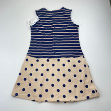 Load image into Gallery viewer, Girls Tutto Piccolo, navy &amp; sand cotton summer dress, NEW, size 6, L: 57cm