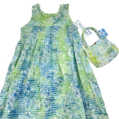 Girls Blue Ginger, floral cotton summer dress & matching bag, NEW, size 8, L: 78cm
