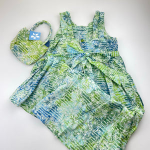 Girls Blue Ginger, floral cotton summer dress & matching bag, NEW, size 8, L: 78cm