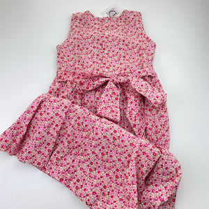 Girls D EMBROIDERY, hand smocked floral cotton dress, NEW, size 6, L: 73cm
