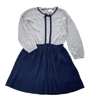 Girls Origami, grey & navy knit long sleeve dress, EUC, size 5, L: 57cm