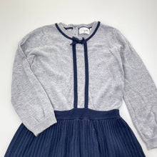 Load image into Gallery viewer, Girls Origami, grey &amp; navy knit long sleeve dress, EUC, size 5, L: 57cm