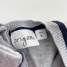 Load image into Gallery viewer, Girls Origami, grey &amp; navy knit long sleeve dress, EUC, size 5, L: 57cm