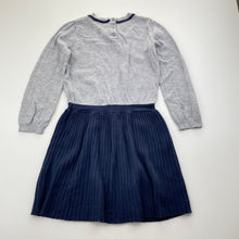 Load image into Gallery viewer, Girls Origami, grey &amp; navy knit long sleeve dress, EUC, size 5, L: 57cm