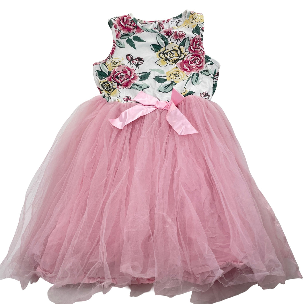 Girls Origami, cotton lined tulle & floral party dress, GUC, size 5, L: 58cm