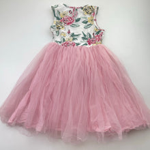 Load image into Gallery viewer, Girls Origami, cotton lined tulle &amp; floral party dress, GUC, size 5, L: 58cm