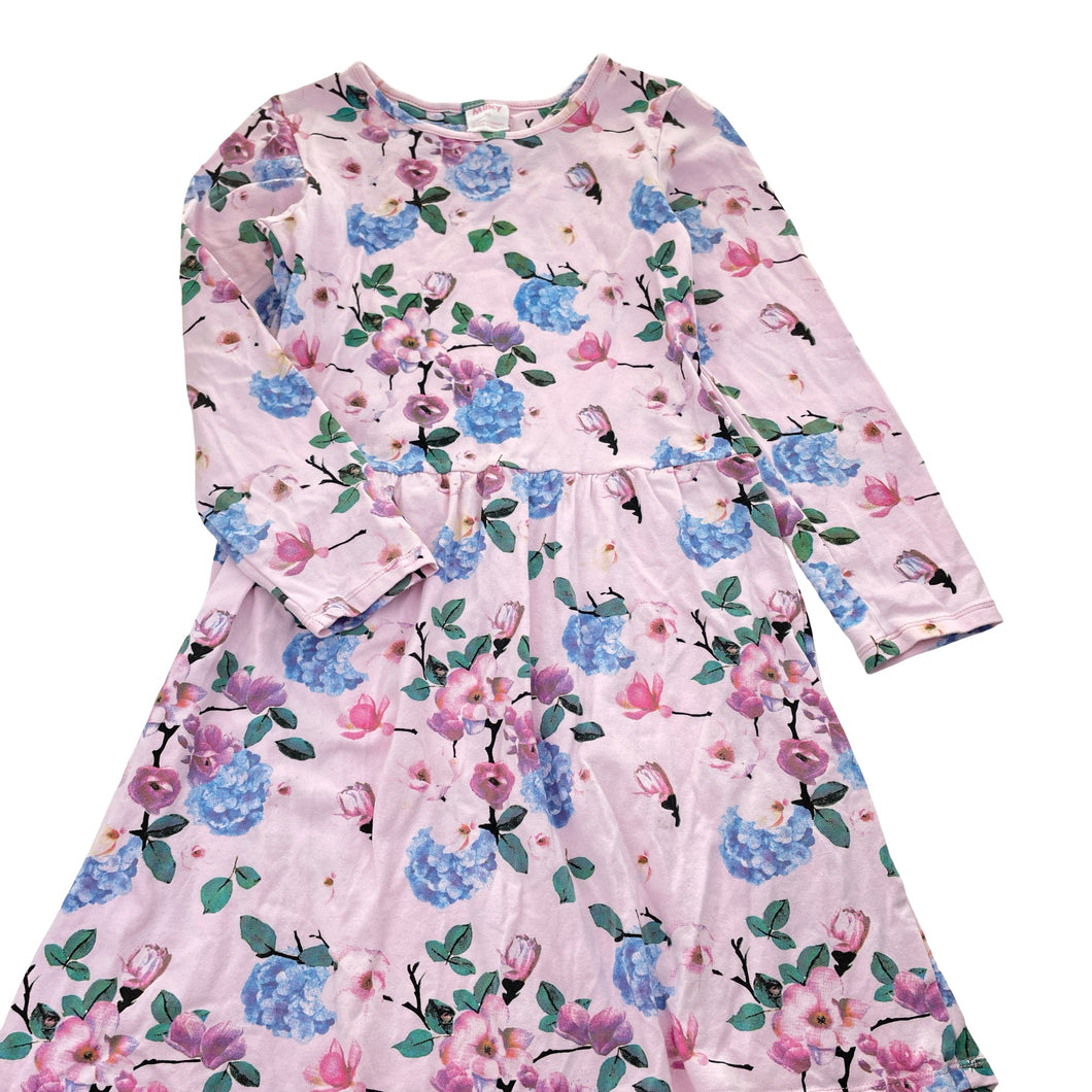 Girls Milky, floral stretch cotton long sleeve dress, EUC, size 10, L: 66cm