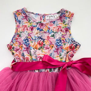 Girls Origami, tulle & floral party dress *small holes in tulle*, FUC, size 7, L: 62cm