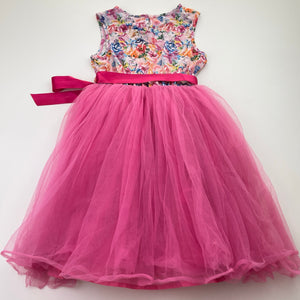 Girls Origami, tulle & floral party dress *small holes in tulle*, FUC, size 7, L: 62cm