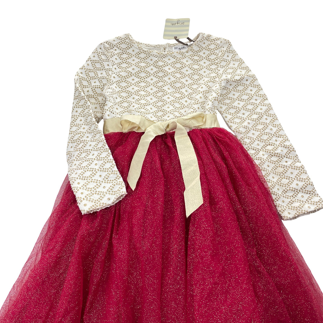 Girls Origami, red tulle & gold glitter party / formal dress, NEW, size 8, L: 68cm