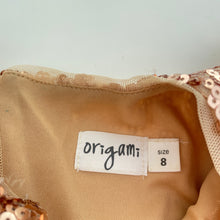 Load image into Gallery viewer, Girls Origami, rose gold sequin party dress, EUC, size 8, L: 73cm