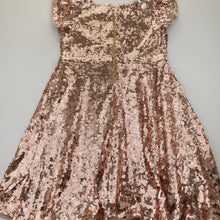 Load image into Gallery viewer, Girls Origami, rose gold sequin party dress, EUC, size 8, L: 73cm