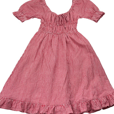 Girls GHANDA, lined red & white gingham cotton dress, EUC, size 11-12, L: 71cm