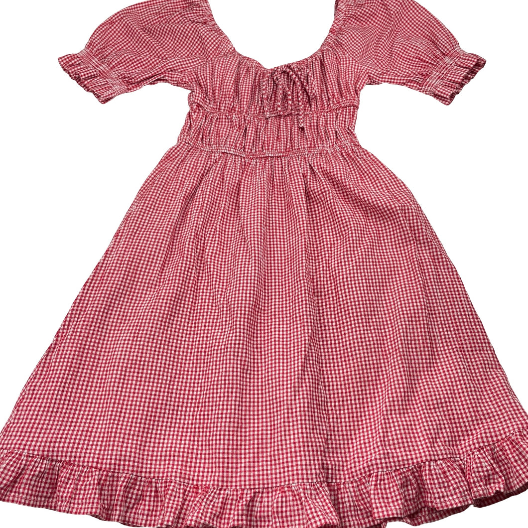 Girls GHANDA, lined red & white gingham cotton dress, EUC, size 11-12, L: 71cm