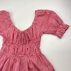 Girls GHANDA, lined red & white gingham cotton dress, EUC, size 11-12, L: 71cm